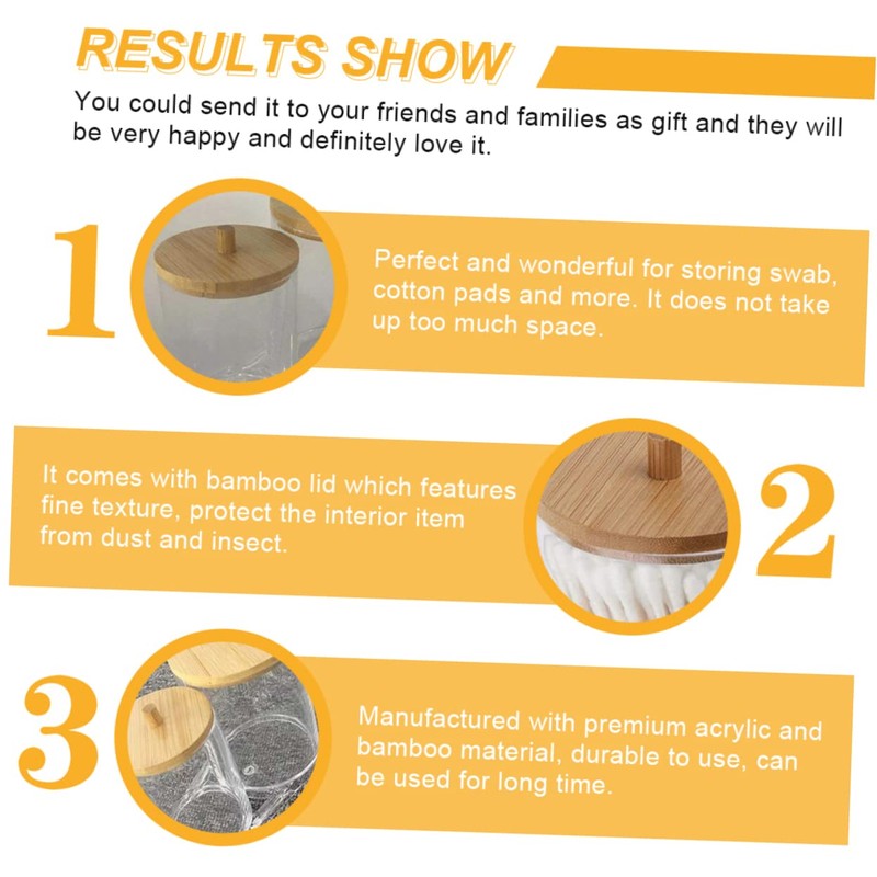 VILLFUL Cotton Swab Holder Bamboo Lids Acrylic Round Swab Holder
