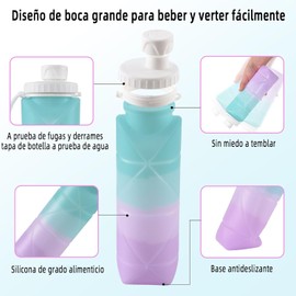 Botella de agua deportiva plegable, 2 botellas de agua blandas con válvula a prueba de fugas, botella de agua de silicona portátil sin BPA para gimnasio, correr, andar en bicicleta, acampar, etc.