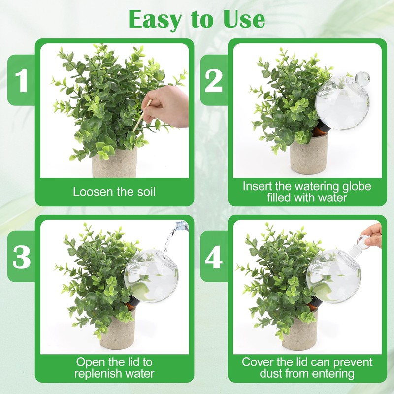 Coitak 4 PCS Plant Self Watering Globes with Covers, Brush,