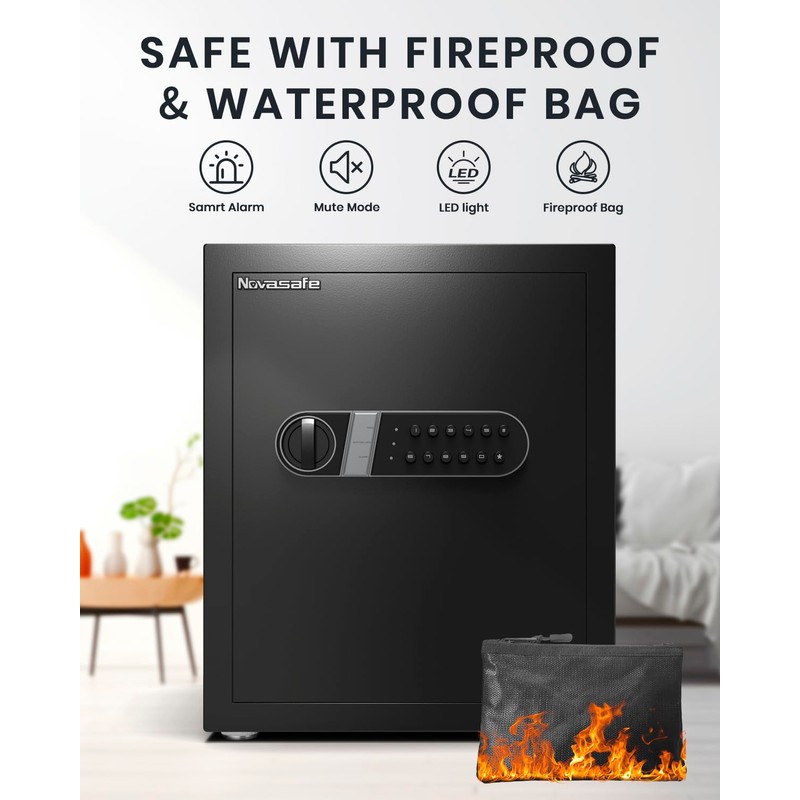 Safe Box, Home Safe with Key & Fireproof Waterproof Bag,