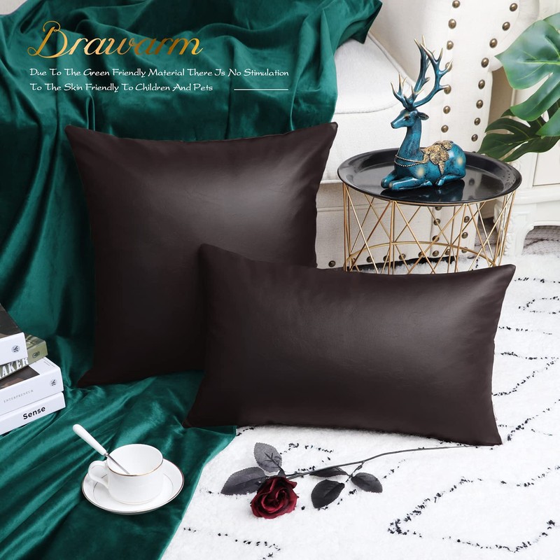 BRAWARM Faux Leather Throw Pillow Covers 20 X 20 Inches
