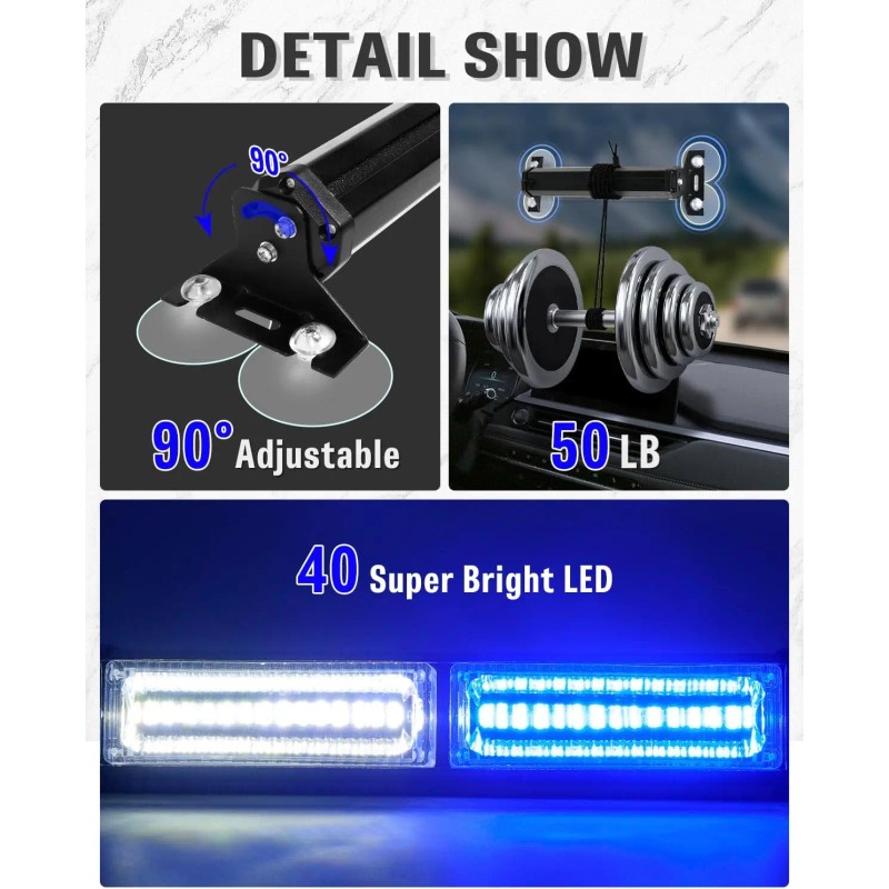 Emergency Strobe Traffic Light Bar 40LED Dash Safety Flashing Front/Rear