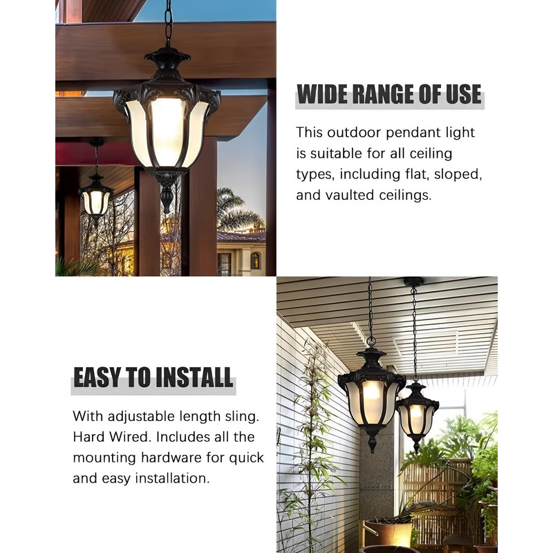 Moddeny Rustic Victorian E26 Exterior Ceiling Pendant Light American Outdoor