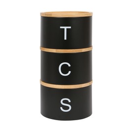 Harbour Housewares Stackable Tea Coffee Sugar Canisters with Bamboo Lids - Black - Stacking 3pc Tea Coffee and Sugar Canisters Set Airtight Kitchen Organiser Food Storage Jars