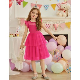 Arshiner Hot Pink Sundress for Toddler Double Tulle Birthday Party Valentine Kids Dresses 5-6Y
