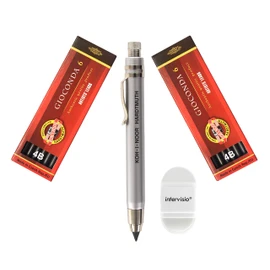Koh-I-Noor 5359 Mechanical Pencil 5.6 mm - Metal Lead Holder with Graphite Leads Set 4865 4B and intervisio Pencil Sharpener with Eraser - for School, Writers, Artists