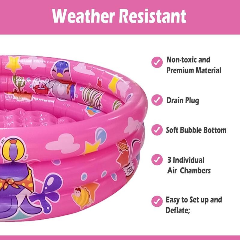 3 Rings Kiddie Pool, 48”X12”, Kids Swimming Pool, Inflatable Baby