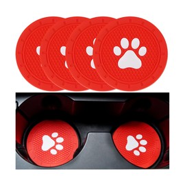 LKAHG 4PCS Car Cup Holder Coasters, 2.75 Inches Cute Paw Vehicle Drink Cup Mat, Anti-Slip Insert Automotive Interior Decorative Water Bottle Pads, Universal for SUV, Truck, RV (Red)
