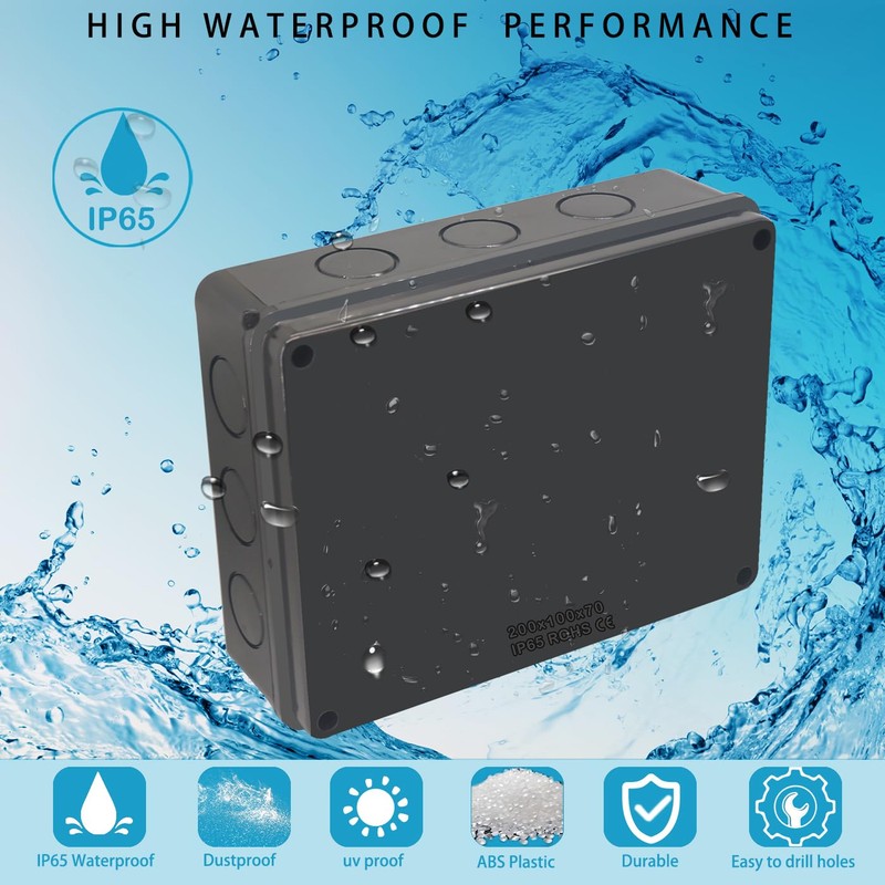 Junction Box IP65 Outdoor Waterproof Box with Reserved Holes ABS