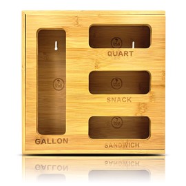 PALM NAKI® Bamboo Slotted Ziplock Bag Organizer for Drawer | Storage Bag Organizer & Bag Holder for Kitchen Plastic Bag Storage | For Gallon, Gallon, Quart, Snack & Sandwich Size Ziplock Bags