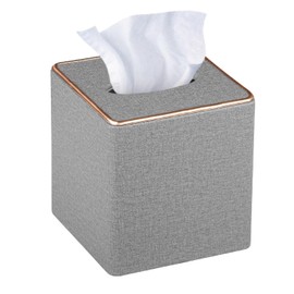 Leather Tissue Box Cover Square,Decorative Cube Tissue Box Holder with Magnetic Bottom,Facial Paper Organizer Table Napkin Case Dispenser for Bathroom NightStand Coffee Car Home Office,Grey