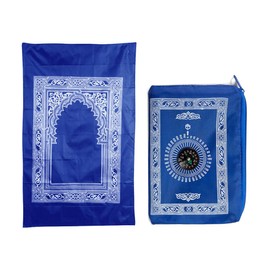Abiyou 1 Piece Prayer Mat, Musilm Prayer Mat, Polyester Prayer Rug, Portable Travel Prayer Mat, Travel Prayer Rug with Compass, for Muslim Prayer, Ramadan(Blue)