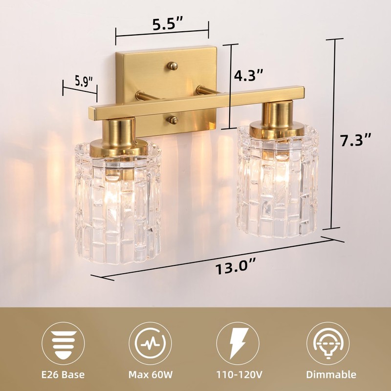 huong son 2 Light Brushed Gold Bathroom Vanity Light Over