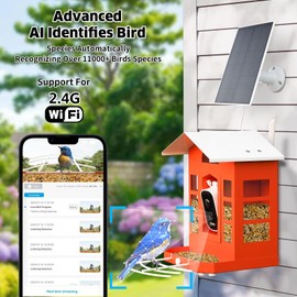 Metal Smart Bird Feeder Camera 2K HD, AI Recognition, Solar-Powered with Built-in 32GB | Real-Time Alerts, Weatherproof & Wireless | Gift for Bird Lovers