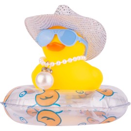 MuMyer Rubber Ducks for Cars Dashboard Cowboy Duck Car Ornaments Yellow Duck Dashboard Decorations Accessories with Mini Disco Cowboy Hat Swim Ring Scarf Sunglasses and Special Prop(DC54)