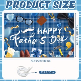 Happy Fathers Day Backdrop Decorations - 70.9x45.3inch Large Size Blue Happy Father's Day Banner Indoor Outdoor Photograph Party Supplies for Wall Door Home Decor