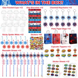 Ohjijinn 146Pcs Spider Party Favors, including Gift Bags, Stickers, Drinking Straws Cups for Spider Theme Birthday Party