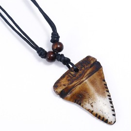 Caiyao Resin Shark Tooth Braide Rope Pendant Necklace for Men Friend Retro Adjustable Handwoven Wax Thread Surfer Necklace Friendship Jewelry-B brown