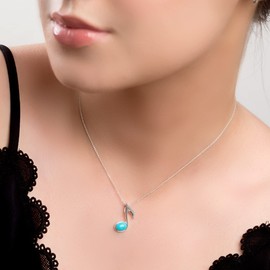 HENRYKA 925 Sterling Silver Quaver Music Note Necklace in Turquoise, Music Lover Gift, Eighth Note Music Jewellery