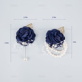 AUEAR, 2 Pack Dark Blue Rose Wrist Corsage Boutonniere Sets for Women Men Wedding Anniversary