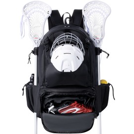 GoHimal Lacrosse Bag Extra Large Lacrosse Backpack with Tow Stick Holder (Black)