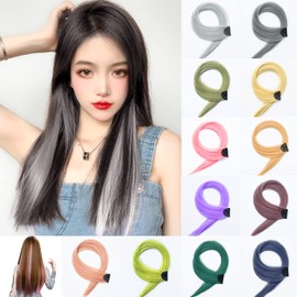 5 Pieces Clip In Straight Highlight Hair Extensions, Beauties Factory Natural Color Upgraded Synthetic Pantone Ash Grey Pink Blue Green Mauve Blonde Colors (M - Grapefruit Pink)
