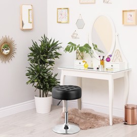 SEGAWE Adjustable Vanity Stool 360° Swivel Ottoman Chair Stool for Makeup Room Black
