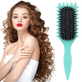 WADY Cepillo para Cabello Rizado Para Mujeres, Cepillo para Rizos, Cepillo Cabello Rizado, Peine para Cabello Rizado, Cepillo 3D para Rizos, Cepillo Definidor de Rizos, peine de pelo liso (Verde)