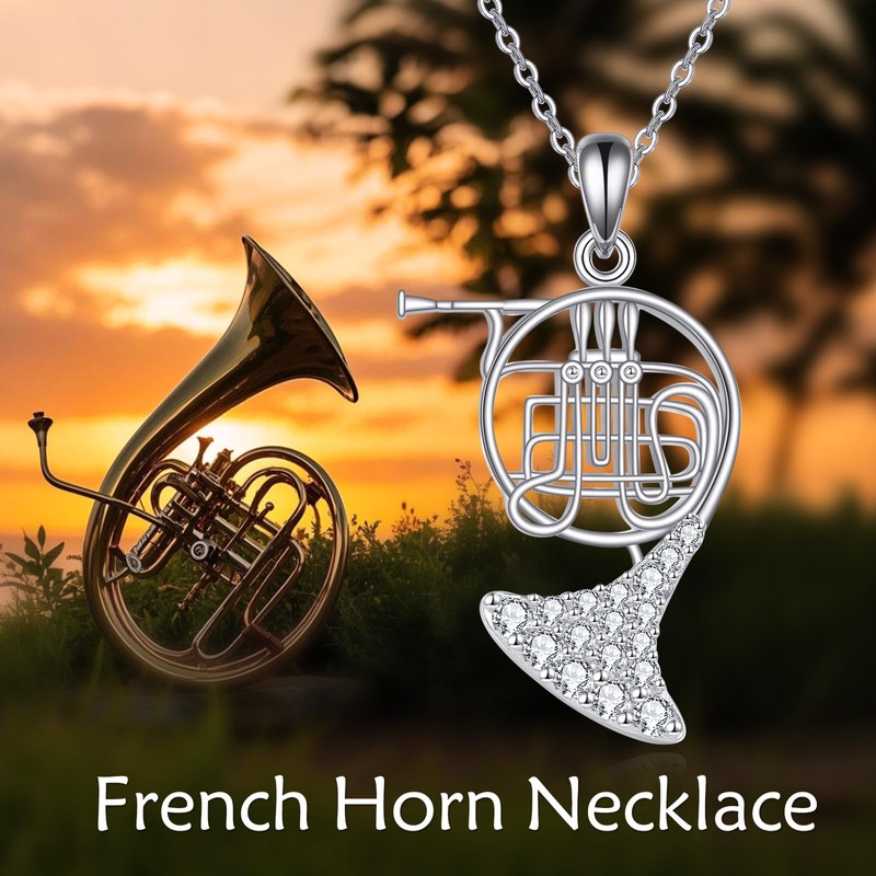 French Horn Necklace Sterling Silver Music Instrument French Horn Jewelry