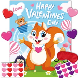 HOWAF Valentine’s Day Pin Game,Pin The Heart on The Fox, Valentine’s Day Party Games with 24pcs Heart Stickers for Valentines Activity School Classroom Family Party Game Supplies