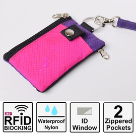 CHENSPRX Minimalist RFID Blocking Small Wallet with ID Window,WaterResistant Zip Id Case Wallet with Lanyard Keychain for Cards,Cash,Travel,Women,Men (Rose+Purple)