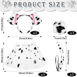 KMLGY 4Pcs Dalmatian Headband Tail Costume Set with Tutu, Dog Ears Headband Nose Tails Tutu Fancy Dress Accessories for Girls World Book Day Cosplay Birthday Party Dress Up