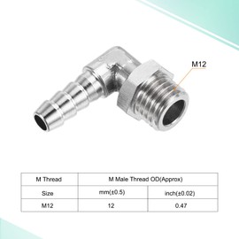 sourcing map Nickel-Plated Hose Nozzle 6 mm Barbed Wire M12 x 1.5 Right Angle Pipe Connector
