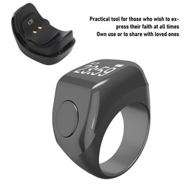Smart Rings Counter, Electronic Finger Counter, Prayer Reminder Counter, Digital Tasbeeh Tasbih with Vibration Reminder, 0.42in Screen, Touch Control, for Muslim (Black)