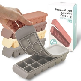 Firgi Silicone Freezer Trays with Lid, 0.7oz 12 Section 4 Sets - Leak Proof Silicone Freezer molds for Homemade Baby Food Breastmilk, Purees, Vegetables, Baby Food Jars Ice Tray with Lid BPA Free Mix