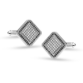 LeCalla Men's 925 Sterling Silver Square Cufflinks with Micro Pave Set White CZ Cufflinks for Dad Father Grand-Father
