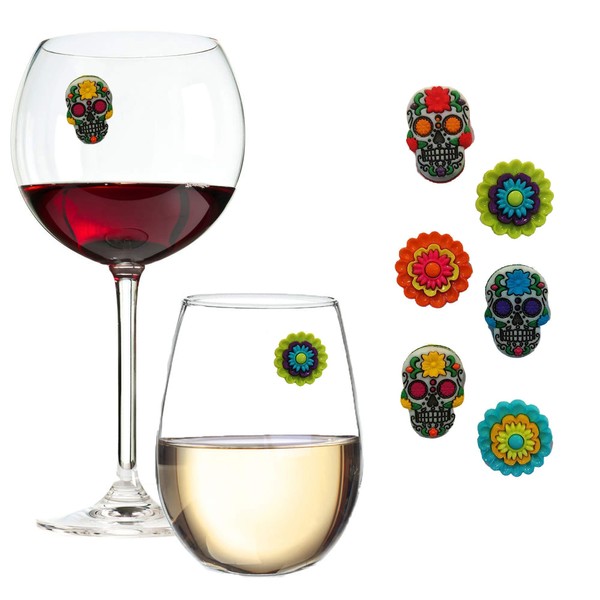 Simply Charmed Flower Sugar Skull Wine Glass Charms for Fiestas
