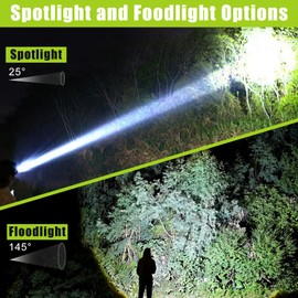 Rechargeable LED Headlamp with Flood and Spot Beam, Power Display, 5 Lighting Modes, Yellow/Blue Filter Lens, High Lumen Outdoor Waterproof Head Torch for Fishing, Hunting, Hiking, Outdoor