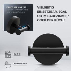 ovimar Vigra Double Towel Hook for Drilling Stainless Steel Black for Bathroom as Towel Rail Hook Can Also Be Used as Tea Towel Holder or Jacket Holder for Gluing