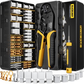 DxCRIMP 2.8 mm Automotive Connector Crimping Tool Kit, 2/3/4/6/9-Pin Male & Female Plugs, Ratcheting Crimper 24–14 AWG, Extractor Tools, Ring Terminals for Auto & Marine Harness Build & Repair