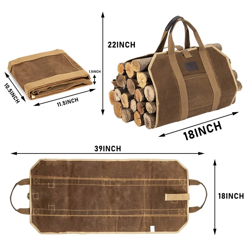 BHD Firewood Fireplace Carrier Logs Tote Holder 20 oz Waxed