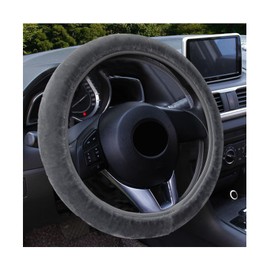 Augeny Fuzzy Car Steering Wheel Cover, Anti-Slip Soft Plush Steering Wheel Protector, 15 Inch Elastic Wheel Covers, Universal Vehicle Interior Winter Warm Accessories for Men Women (Gray)