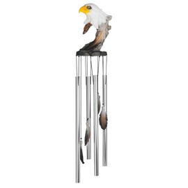 ICE ARMOR 23" Long Eagle Round Top Wind Chime Statue Sculpture Ornament Decoration Garden Decor Ideas for Housewarming, Holidays and Birthdays Great Collectible Addition
