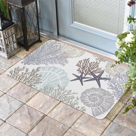 ALAGEO Doormat Nautical Coastal Ocean Coral Welcome Mat Entrance Floor Mat Beach Themed Grey Door Mar Indoor Outdoor Entrance Floor Mat Non Slip Rubber Mat 24 x 36 inch