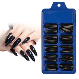 120 Pcs Black False Nails Extra Long Stiletto Fake Nails Solid Color Matte Reusable Acrylic Nails for Women and Girls Nail Art
