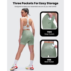 Sportneer Womens 4D Padded Bike Shorts - 4D Bicycle Cycling Shorts with 3 Pockets for Mountain Bike and Road Bike Green