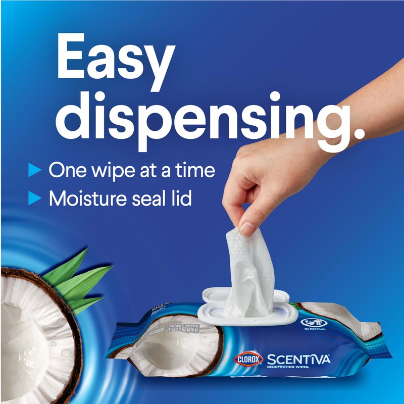 Clorox Scentiva Disinfecting Wipes, Coconut and Waterlily, 75 Count, Pack