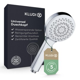 KLUDI -X1 Universal Shower Head Water-Saving Option, Shower Head with 1 Jet Type, Round Shower Head Diameter 10.7 cm, Easy-to-Clean Shower Head with Anti-Limescale Function in Chrome