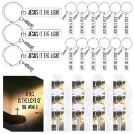 Tondiamo 15 Sets Jesus Keychain Bulk Jesus Bible Gifts 15 Jesus Is the Light of the World Keychains with Bible Verse Cards and Gift Bags for Christian Men Women Church