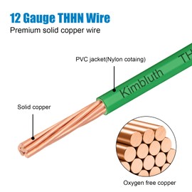 THHN Wire 12 Gauge 50 FT OFC Electrical Wire, 12 AWG Copper Wire Rated up to 600V Building Wire Nylon Jacket for Residential, CNC, Ground, Industrial (12 Gauge, Green)